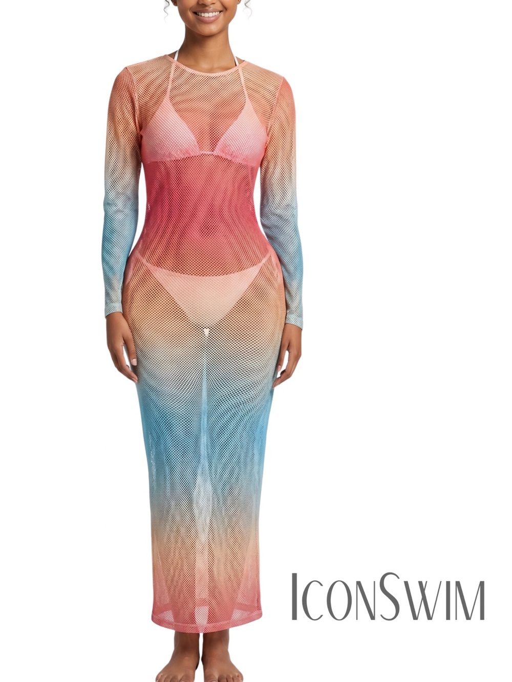 ICON SWIM Zaila Ombre Rainbow Mesh Dress